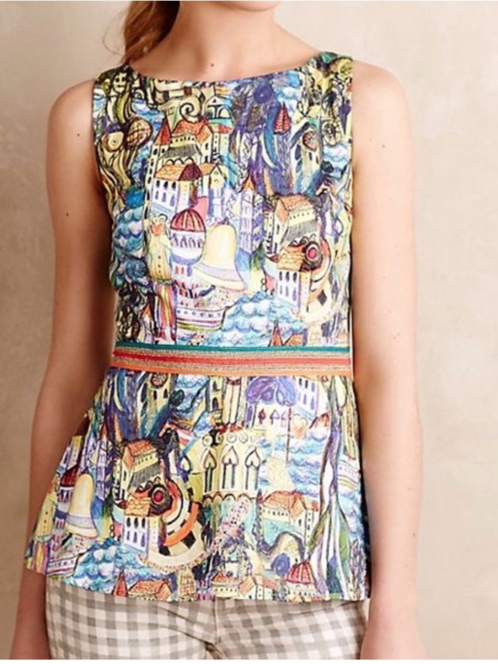 Anthropologie Weston Sleeveless Printed Peplum Top in Multicolor size small